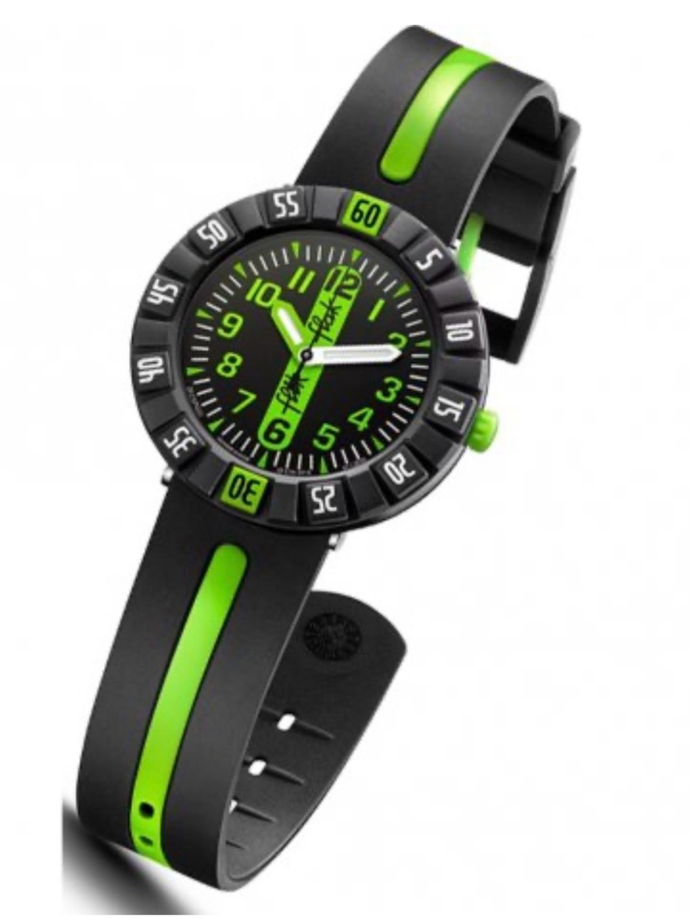Kids FLIK FLAK Black and Neon Green Sport Watch
